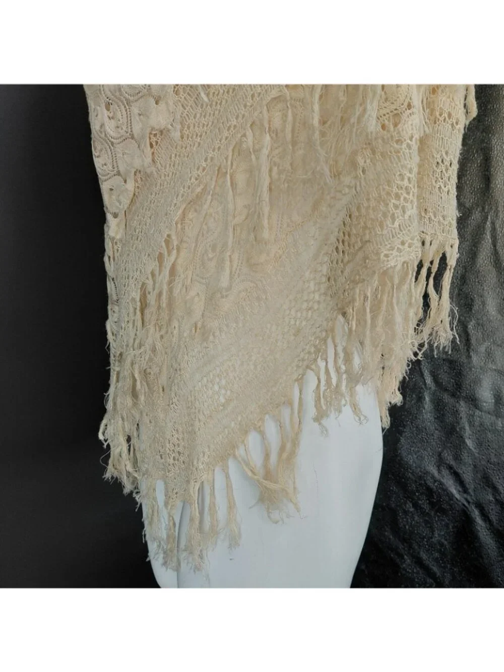 Vintage Crochet Shawl Wrap Women White Fringe Floral Boho Festival Pashmina
